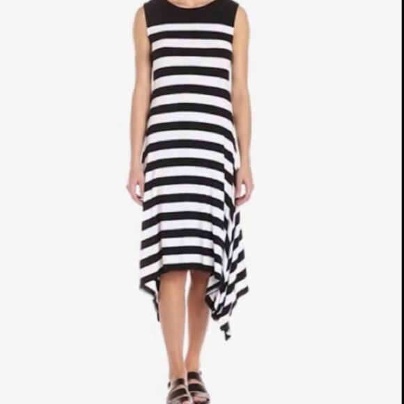 Vince Camuto black sleeveless white stripe two tone T-shirt maxi summer dress S - Picture 3 of 12